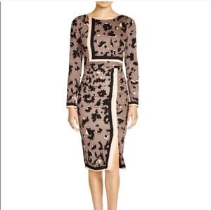Tracy Reese Black and Tan Sheath Dress with Crew Neck
